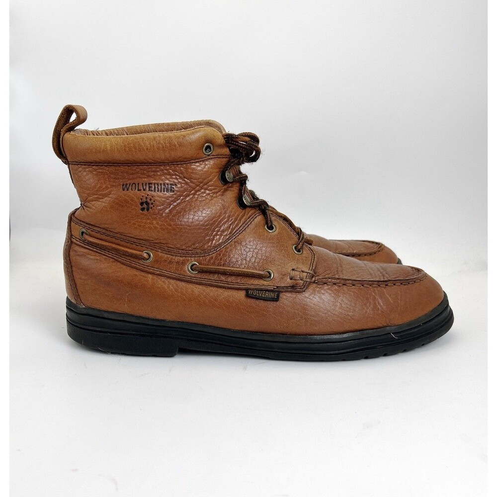 Wolverine Vintage Boots Mens Sz 10.5 Moc Toe Boat Chukka Brown Pebbled Leather
